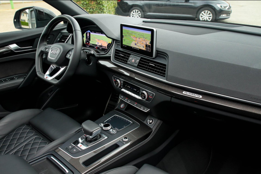 Audi SQ5 3.0 TFSI Q5 Quattro S-Line 354pk Automaat! 1e Eig|DLR|Quantum|Kuipstoelen|Panoramadak|Virtual Cockpit|Black|Carbon|22inch