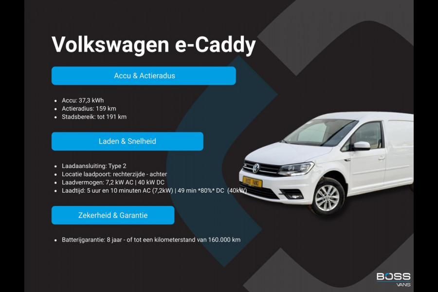 Volkswagen E-Caddy 37kWh 113PK L2H1 Elektrisch Caddy ABT Maxi 37,3kWh 159km WLTP LED Trekhaak Airco Stoelverwarming Parkeersensoren