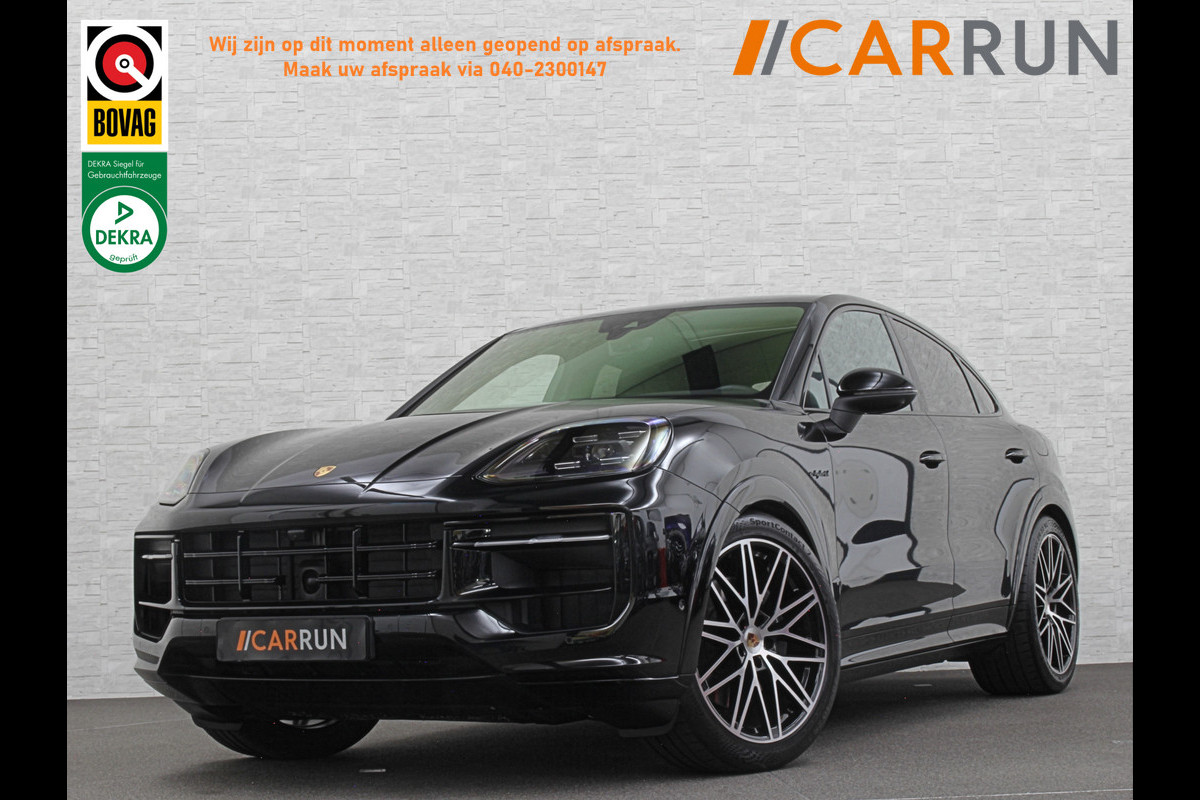 Porsche Cayenne Coupé 3.0 E-Hybrid | Passenger Display | 360 Camera | Sport-Design | ACC | Sport-Chrono | Soft-Close | BOSE | Panorama | Trekhaak 3500kg trekgewicht | 4-Zone Clima | Matrix-LED | Keyless-Entry | Sfeerverlichting | Luchtvering | 22 Inch | Leder Dashboard | Dodehoek | Memory | Carplay |