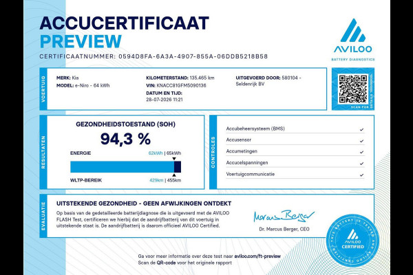 Kia e-Niro DynamicPlusLine 64 kWh | SOH 94,3% | Panoramadak | Memory | Leder | Stuur/stoel verwarming | Stoelventilatie | Dodehoek detectie | Cruise control | Carplay | Camera | Park assist | PHEV