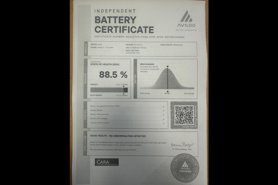 Tesla Model 3 Standard RWD Plus 60 kWh SOH 88.5%