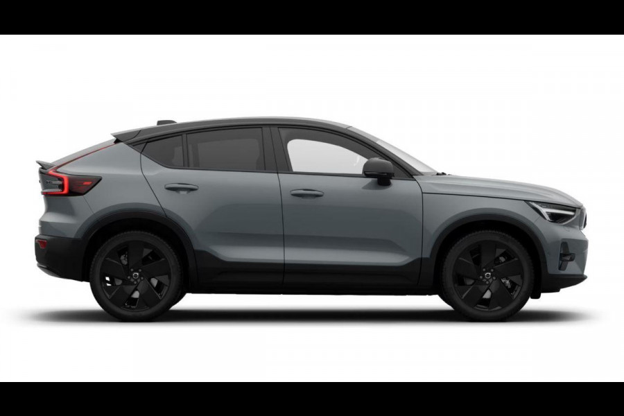 Volvo EC40 Twin Motor Plus Black Edition Europa 82 kWh Lighting Climate Visual Park Assist Dak hoogglans zwart Extra getint glas achter