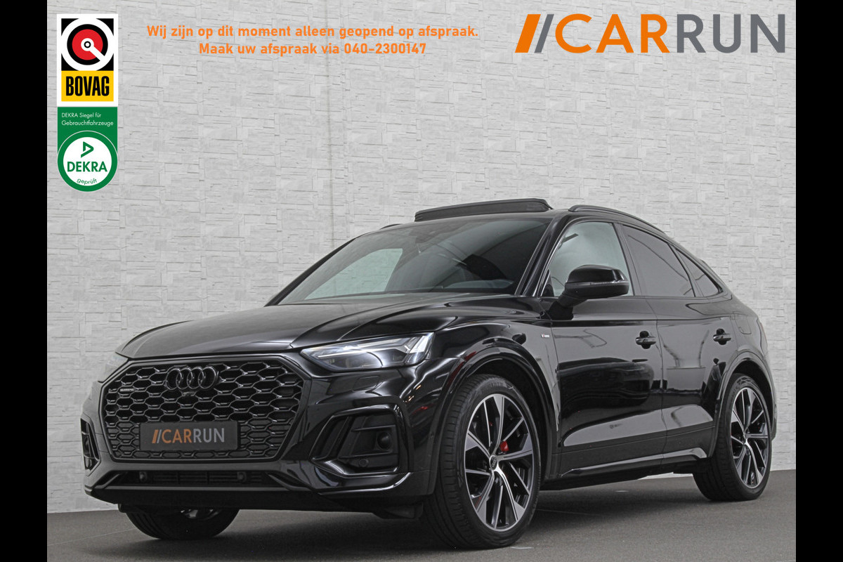 Audi Q5 Sportback 300pk TFSI e S-Line Competition | #RS-Leder | Luchtvering | 360 Camera | Panorama | B&O | ACC | SQ5 Diffuser | Sfeerverlichting | Trekhaak | Stoelverwarming V+A | LED-Matrix | Keyless-Entry | Memory | Zonwering | Standkachel | Stuurverwarming | 21 inch | Black-Optic | Carplay |