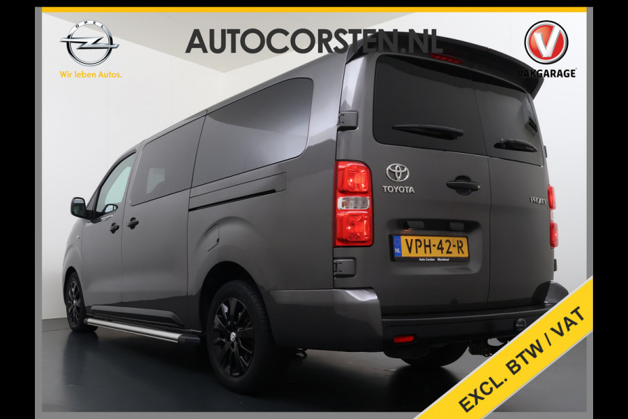 Toyota ProAce Worker L3 2.0D-4D 177PK Automaat Leder Dubbele Cabine 5-Persoons Stoelverwarming Trekhaak Camera 3D-Navi Ecc Apple Carplay Android Auto Sidebar Lmv 17" Privacy Glas Betonplex Vloer Wandbetimmering 1e Eigenaar 2.500KG Trekgewicht 400NM