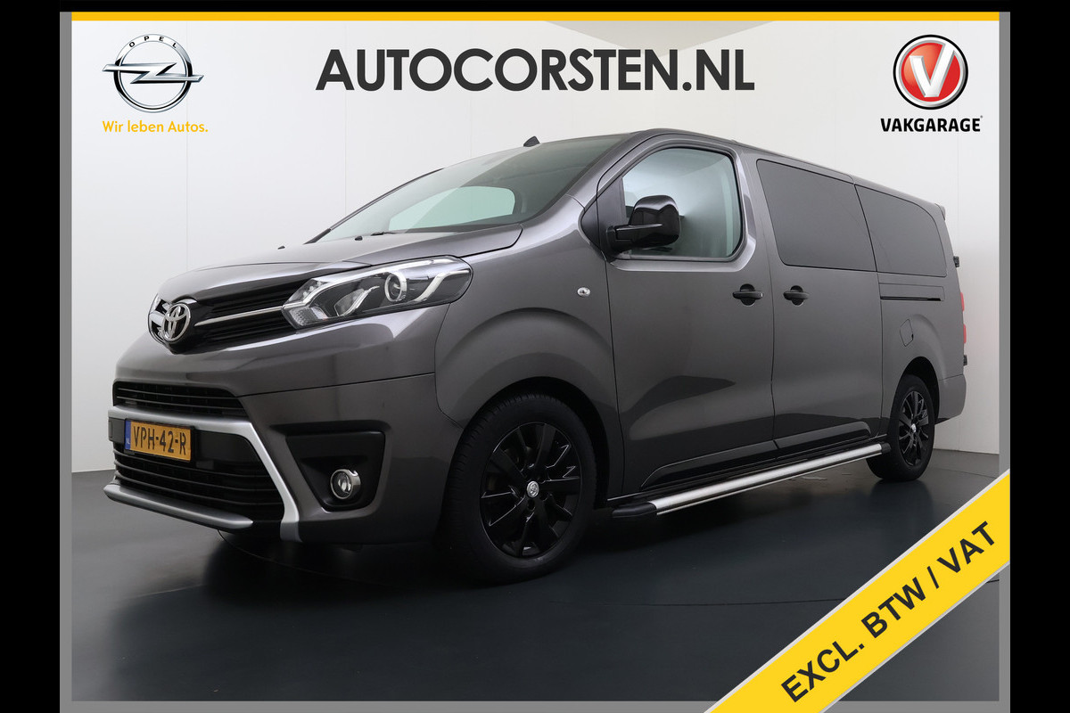 Toyota ProAce Worker L3 2.0D-4D 177PK Automaat Leder Dubbele Cabine 5-Persoons Stoelverwarming Trekhaak Camera 3D-Navi Ecc Apple Carplay Android Auto Sidebar Lmv 17" Privacy Glas Betonplex Vloer Wandbetimmering 1e Eigenaar 2.500KG Trekgewicht 400NM