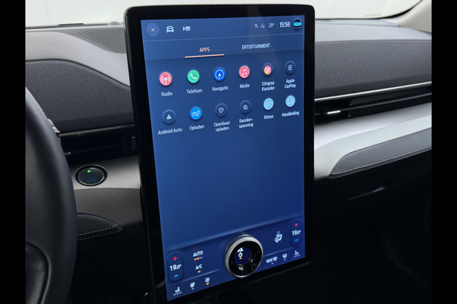 Ford Mustang Mach-E Extended RWD 98kWh SOH 94% Trekhaak Adap.Cruise B&O-Audio Leder 360°Camera Stoel+Stuurverwarming Navi Ecc Apple Carplay A Lmv 18" Privacy Glas Pdc Voorruitverwarming DAB Elek.Achterklep Keyless Dodehoekwaarschuwing 1e Eigenaar 750KG Trekgewicht Origineel Nederlandse Auto
