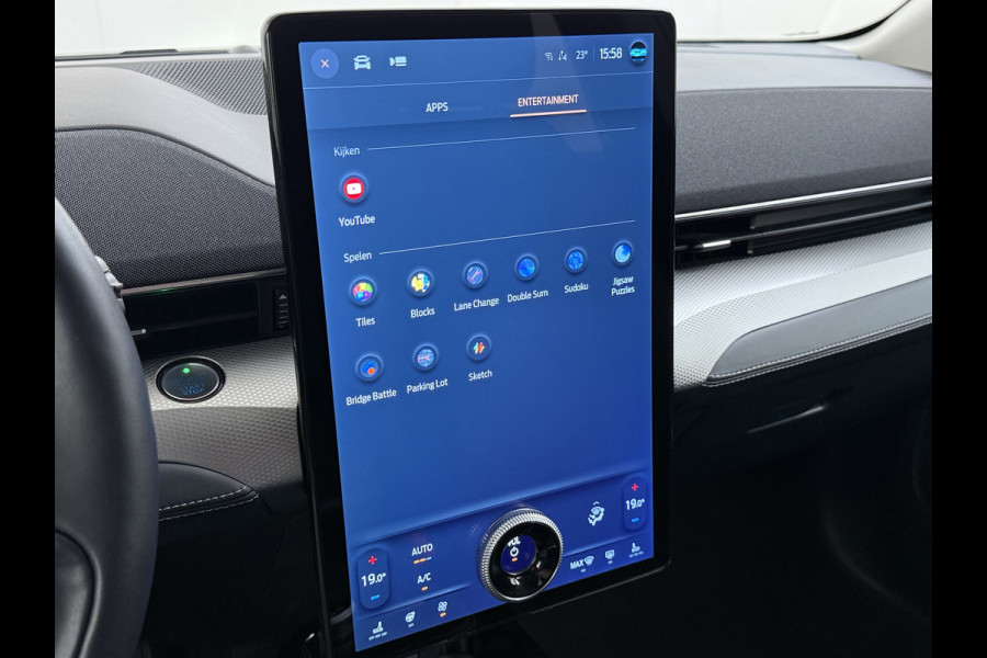 Ford Mustang Mach-E Extended RWD 98kWh SOH 94% Trekhaak Adap.Cruise B&O-Audio Leder 360°Camera Stoel+Stuurverwarming Navi Ecc Apple Carplay A Lmv 18" Privacy Glas Pdc Voorruitverwarming DAB Elek.Achterklep Keyless Dodehoekwaarschuwing 1e Eigenaar 750KG Trekgewicht Origineel Nederlandse Auto
