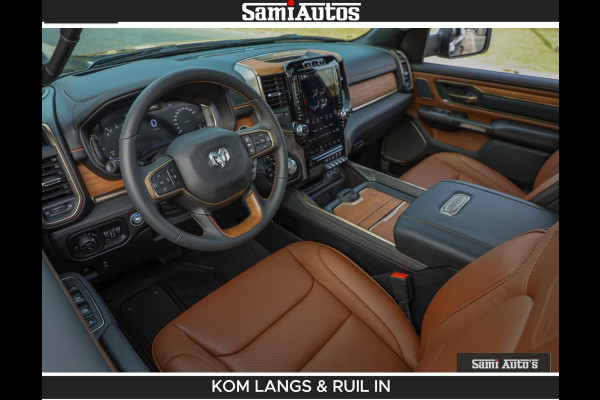 Dodge Ram LONGHORN BRUIN LEDER 5,7L V8 HEMI | VIRTUAL | HEAD UP | PANODAK | LUCHTVERING | BOM VOL | DC | 402 PK | CREW CAB | DUBBELE CABINE | 4X4 | 5 PERSOONS | GRIJSKENTEKEN | LIMITED