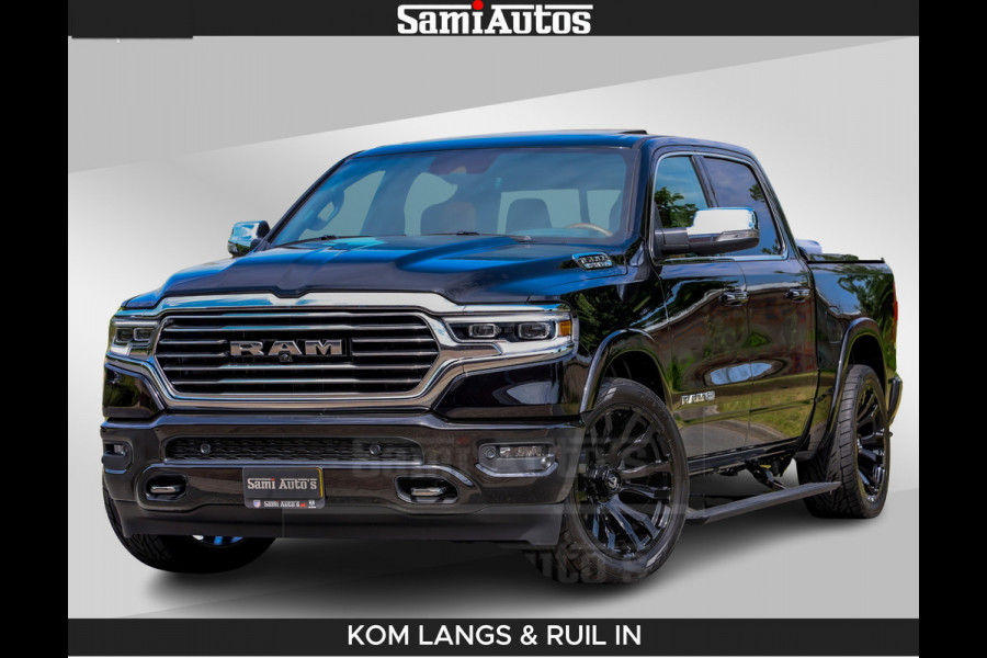 Dodge Ram LONGHORN BRUIN LEDER 5,7L V8 HEMI | VIRTUAL | HEAD UP | PANODAK | LUCHTVERING | BOM VOL | DC | 402 PK | CREW CAB | DUBBELE CABINE | 4X4 | 5 PERSOONS | GRIJSKENTEKEN | LIMITED