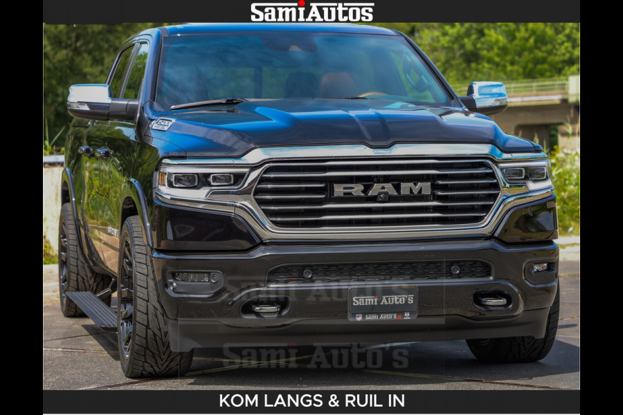 Dodge Ram LONGHORN BRUIN LEDER 5,7L V8 HEMI | VIRTUAL | HEAD UP | PANODAK | LUCHTVERING | BOM VOL | DC | 402 PK | CREW CAB | DUBBELE CABINE | 4X4 | 5 PERSOONS | GRIJSKENTEKEN | LIMITED