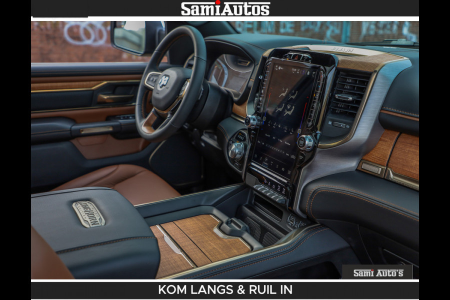 Dodge Ram LONGHORN BRUIN LEDER 5,7L V8 HEMI | VIRTUAL | HEAD UP | PANODAK | LUCHTVERING | BOM VOL | DC | 402 PK | CREW CAB | DUBBELE CABINE | 4X4 | 5 PERSOONS | GRIJSKENTEKEN | LIMITED
