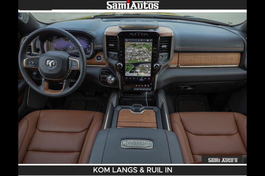 Dodge Ram LONGHORN BRUIN LEDER 5,7L V8 HEMI | VIRTUAL | HEAD UP | PANODAK | LUCHTVERING | BOM VOL | DC | 402 PK | CREW CAB | DUBBELE CABINE | 4X4 | 5 PERSOONS | GRIJSKENTEKEN | LIMITED
