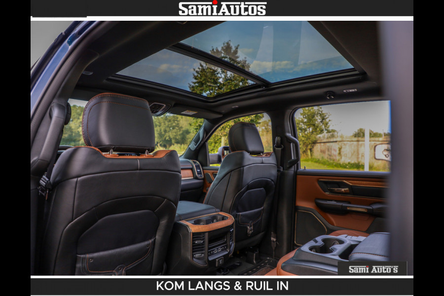 Dodge Ram LONGHORN BRUIN LEDER 5,7L V8 HEMI | VIRTUAL | HEAD UP | PANODAK | LUCHTVERING | BOM VOL | DC | 402 PK | CREW CAB | DUBBELE CABINE | 4X4 | 5 PERSOONS | GRIJSKENTEKEN | LIMITED