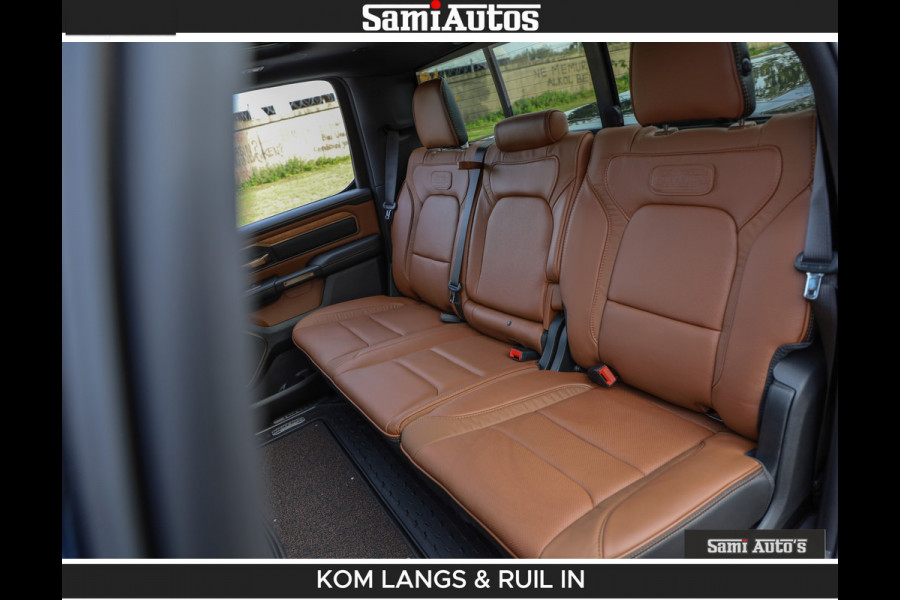Dodge Ram LONGHORN BRUIN LEDER 5,7L V8 HEMI | VIRTUAL | HEAD UP | PANODAK | LUCHTVERING | BOM VOL | DC | 402 PK | CREW CAB | DUBBELE CABINE | 4X4 | 5 PERSOONS | GRIJSKENTEKEN | LIMITED