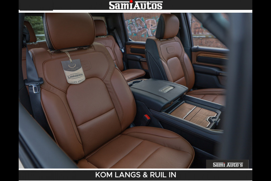Dodge Ram LONGHORN BRUIN LEDER 5,7L V8 HEMI | VIRTUAL | HEAD UP | PANODAK | LUCHTVERING | BOM VOL | DC | 402 PK | CREW CAB | DUBBELE CABINE | 4X4 | 5 PERSOONS | GRIJSKENTEKEN | LIMITED