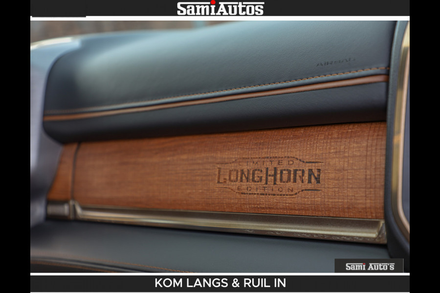 Dodge Ram LONGHORN BRUIN LEDER 5,7L V8 HEMI | VIRTUAL | HEAD UP | PANODAK | LUCHTVERING | BOM VOL | DC | 402 PK | CREW CAB | DUBBELE CABINE | 4X4 | 5 PERSOONS | GRIJSKENTEKEN | LIMITED