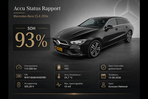 Mercedes-Benz CLA-Klasse Shooting Brake 250 e Business SoH 93% Panoramadak Trekhaak Navigatie Camera Parkeerhulp Cruise control Stoelverwarming Virtual Cockpit Full Led Half leder Climate Control Lichtmetalen velgen