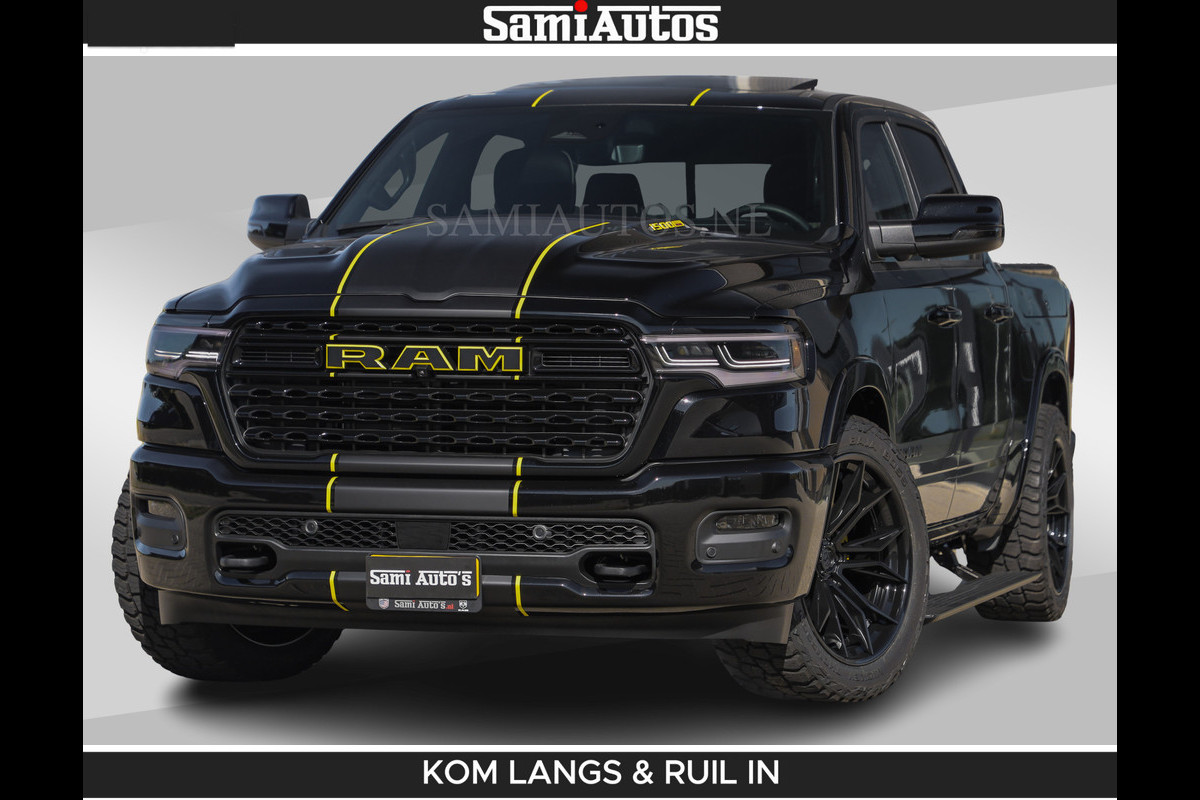 Dodge Ram Limited Night H.O 540HP 706Nm | Massage + Full Option | De Meest Luxe en Volle Pick-Up in zijn Klasse | Comfortabele Dubbele Cabine met Royale 5 Zitplaatsen | BPM vrij | Nu Leverbaar uit Voorraad | Voorraad Nr 2356 - 0990 | De specialist in Amerikaanse pick‑ups in Nederland en Europa.