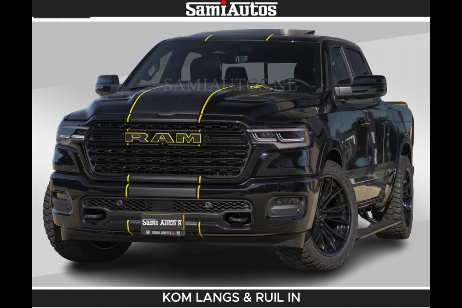 Dodge Ram Limited Night H.O 540HP 706Nm | Massage + Full Option | De Meest Luxe en Volle Pick-Up in zijn Klasse | Comfortabele Dubbele Cabine met Royale 5 Zitplaatsen | BPM vrij | Nu Leverbaar uit Voorraad | Voorraad Nr 2356 - 0990 | De specialist in Amerikaanse pick‑ups in Nederland en Europa.