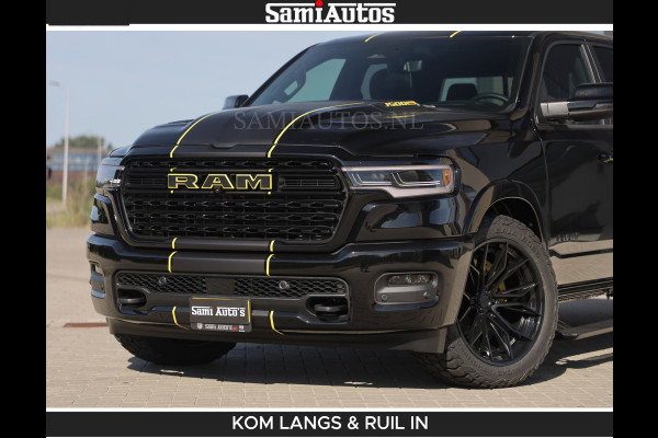 Dodge Ram Limited Night H.O 540HP 706Nm | Massage + Full Option | De Meest Luxe en Volle Pick-Up in zijn Klasse | Comfortabele Dubbele Cabine met Royale 5 Zitplaatsen | BPM vrij | Nu Leverbaar uit Voorraad | Voorraad Nr 2356 - 0990 | De specialist in Amerikaanse pick‑ups in Nederland en Europa.