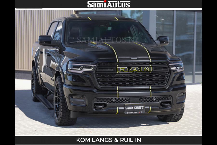 Dodge Ram Limited Night H.O 540HP 706Nm | Massage + Full Option | De Meest Luxe en Volle Pick-Up in zijn Klasse | Comfortabele Dubbele Cabine met Royale 5 Zitplaatsen | BPM vrij | Nu Leverbaar uit Voorraad | Voorraad Nr 2356 - 0990 | De specialist in Amerikaanse pick‑ups in Nederland en Europa.