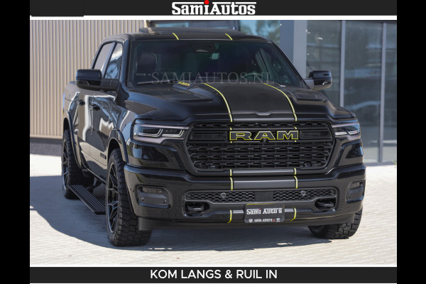 Dodge Ram Limited Night H.O 540HP 706Nm | Massage + Full Option | De Meest Luxe en Volle Pick-Up in zijn Klasse | Comfortabele Dubbele Cabine met Royale 5 Zitplaatsen | BPM vrij | Nu Leverbaar uit Voorraad | Voorraad Nr 2356 - 0990 | De specialist in Amerikaanse pick‑ups in Nederland en Europa.