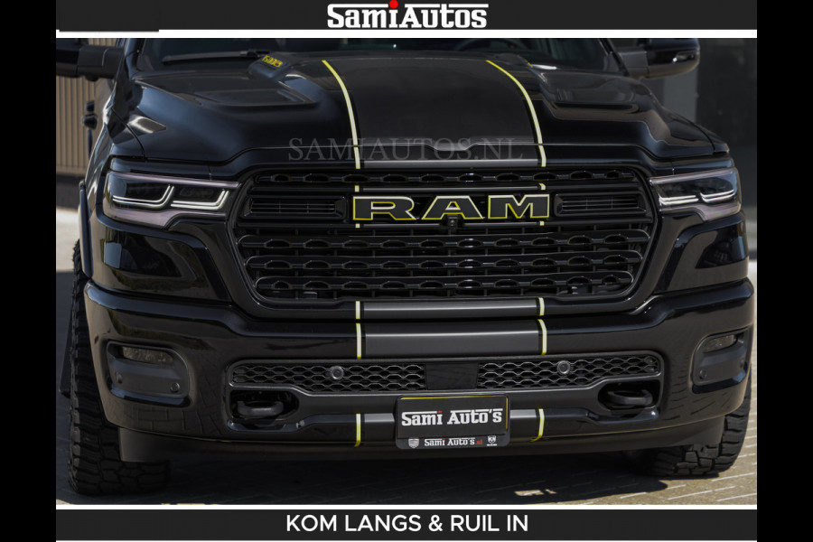 Dodge Ram Limited Night H.O 540HP 706Nm | Massage + Full Option | De Meest Luxe en Volle Pick-Up in zijn Klasse | Comfortabele Dubbele Cabine met Royale 5 Zitplaatsen | BPM vrij | Nu Leverbaar uit Voorraad | Voorraad Nr 2356 - 0990 | De specialist in Amerikaanse pick‑ups in Nederland en Europa.
