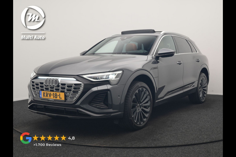 Audi Q8 e-tron 50 quattro S Line 95 kWh 340pk Dealer O.H | Luchtvering | Trekhaak Afn. | Adaptive Cruise | Bang & Olufsen | Head Up | 360 Camera | Lederen Sportstoelen & Stuur Verwarmd | Keyless | Apple Carplay | BLIS | Virtual | Navigatie | DAB | 21"L.M |