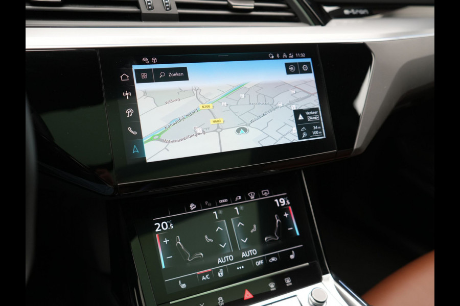 Audi Q8 e-tron 50 quattro S Line 95 kWh 340pk Dealer O.H | Luchtvering | Trekhaak Afn. | Adaptive Cruise | Bang & Olufsen | Head Up | 360 Camera | Lederen Sportstoelen & Stuur Verwarmd | Keyless | Apple Carplay | BLIS | Virtual | Navigatie | DAB | 21"L.M |