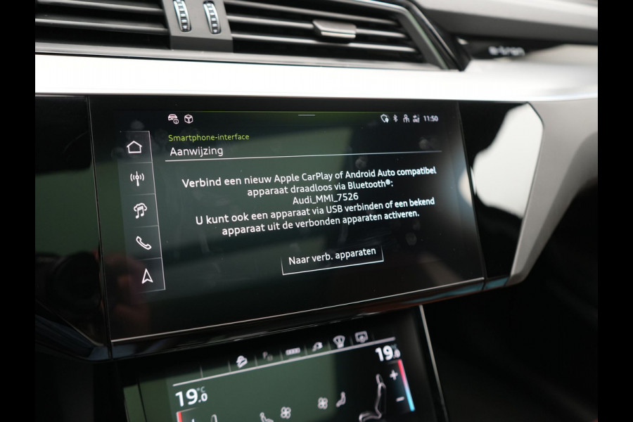 Audi Q8 e-tron 50 quattro S Line 95 kWh 340pk Dealer O.H | Luchtvering | Trekhaak Afn. | Adaptive Cruise | Bang & Olufsen | Head Up | 360 Camera | Lederen Sportstoelen & Stuur Verwarmd | Keyless | Apple Carplay | BLIS | Virtual | Navigatie | DAB | 21"L.M |