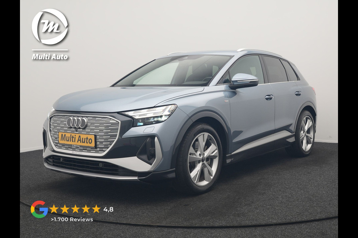 Audi Q4 e-tron 40 2x S Line 82 kWh 204pk Dealer O.H | Trekhaak Af Fabriek | Matrix LED | Keyless | Lederen Sportstoelen Verwarmd | BLIS | Apple Carplay | Lane Assist | Virtual | Navigatie | DAB | 20"L.M |