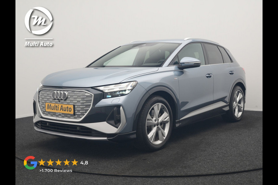 Audi Q4 e-tron 40 2x S Line 82 kWh 204pk Dealer O.H | Trekhaak Af Fabriek | Matrix LED | Keyless | Lederen Sportstoelen Verwarmd | BLIS | Apple Carplay | Lane Assist | Virtual | Navigatie | DAB | 20"L.M |