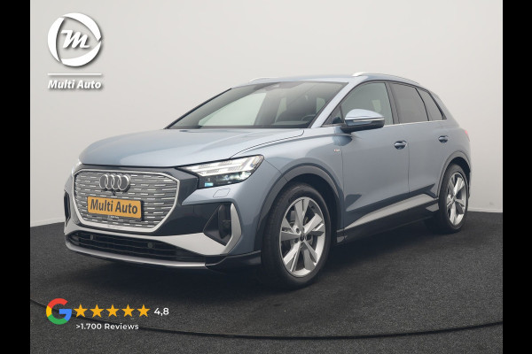 Audi Q4 e-tron 40 2x S Line 82 kWh 204pk Dealer O.H | Trekhaak Af Fabriek | Matrix LED | Keyless | Lederen Sportstoelen Verwarmd | BLIS | Apple Carplay | Lane Assist | Virtual | Navigatie | DAB | 20"L.M |