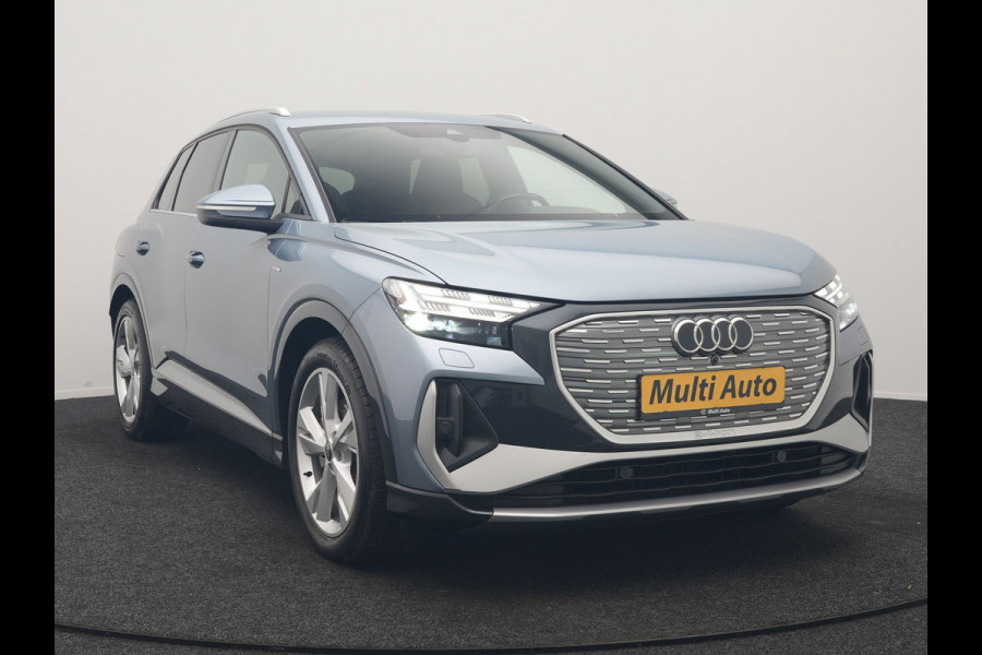 Audi Q4 e-tron 40 2x S Line 82 kWh 204pk Dealer O.H | Trekhaak Af Fabriek | Matrix LED | Keyless | Lederen Sportstoelen Verwarmd | BLIS | Apple Carplay | Lane Assist | Virtual | Navigatie | DAB | 20"L.M |