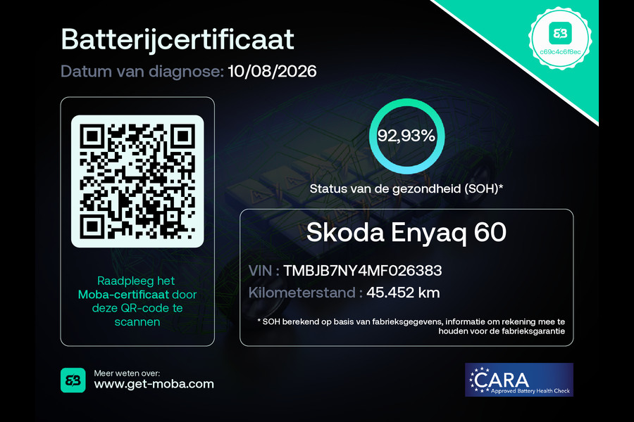 Škoda ENYAQ iV 60 SOH 93% Camera Comfort-pakket Draadloze telefoonlader Keyless entry Privacy Glas Apple Carplay Android Auto Navi Ecc Pdc P-Assist Lmv Led Isofix Mirrorlink® Cruise Control 1e Eigenaar Origineel Nederlandse Auto