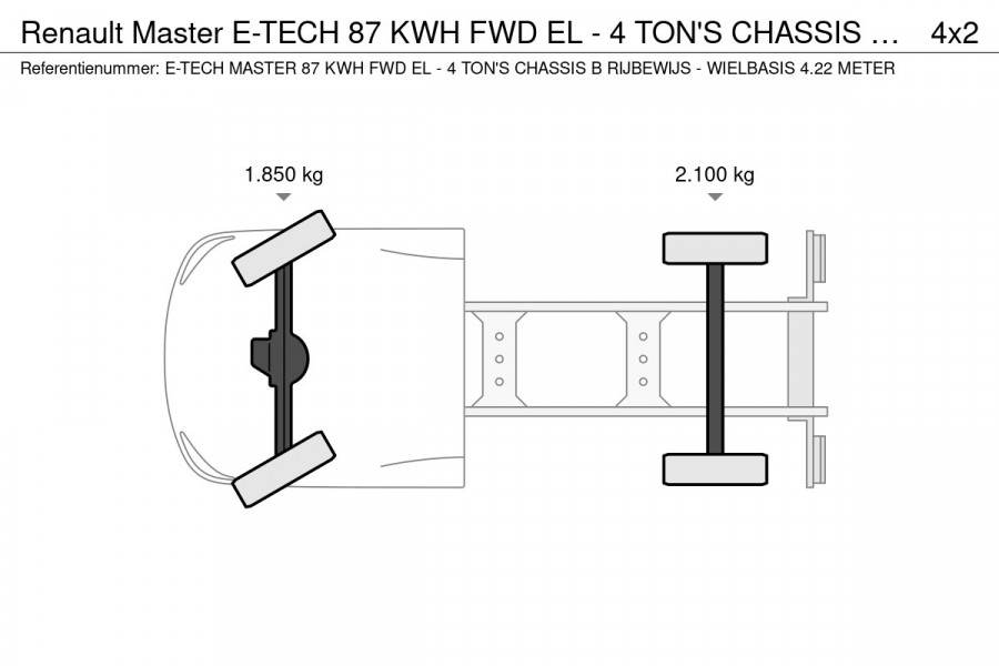 Renault Master E-TECH 87 KWH FWD EL - 4 TON'S CHASSIS / B RIJBEWIJS - WIELBASIS 4.22 METER