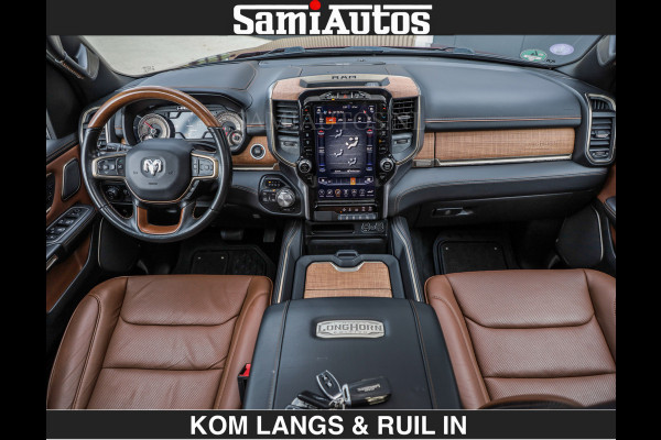 Dodge Ram LONGHORN | WIDE BODY | 5.7 V8 | BREDE WIELEN | BOM VOL | HUD | BRUIN LEDER | LUCHTVERING | PANODAK | RONDOM CAMERA | OPEN UITLAA DUBBELE CABINE | 5 PERSOONS | CREW CAB DC | SPECIAL ONE | DEALER ONDERHOUDEN | Eerste eigenaar |
