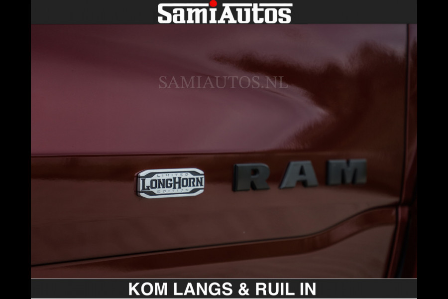 Dodge Ram LONGHORN | WIDE BODY | 5.7 V8 | BREDE WIELEN | BOM VOL | HUD | BRUIN LEDER | LUCHTVERING | PANODAK | RONDOM CAMERA | OPEN UITLAA DUBBELE CABINE | 5 PERSOONS | CREW CAB DC | SPECIAL ONE | DEALER ONDERHOUDEN | Eerste eigenaar |