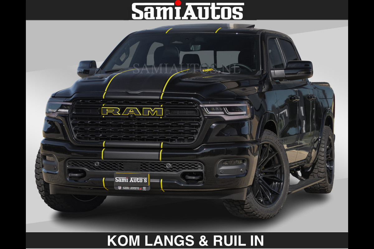 Dodge Ram Limited Night H.O 540HP 706Nm | Massage + Full Option | De Meest Luxe en Volle Pick-Up in zijn Klasse | Comfortabele Dubbele Cabine met Royale 5 Zitplaatsen | BPM vrij | Nu Leverbaar uit Voorraad | Voorraad Nr 2356 - 0990 | De specialist in Amerikaanse pick‑ups in Nederland en Europa.