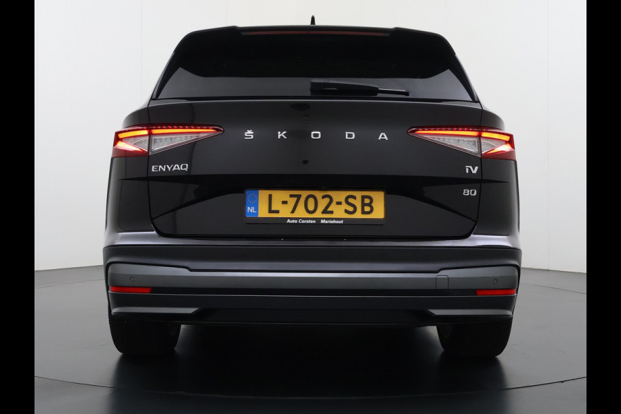 Škoda ENYAQ iV 80 Warmtepomp Soh 89% Panoramadak Adap.Cruise 3-Zone Ecc Camera Stoel+Stuurverwarming Draadloze telefoonlader Elek.Achterklep Keyless Matrix Led File assistent Lmv 20"