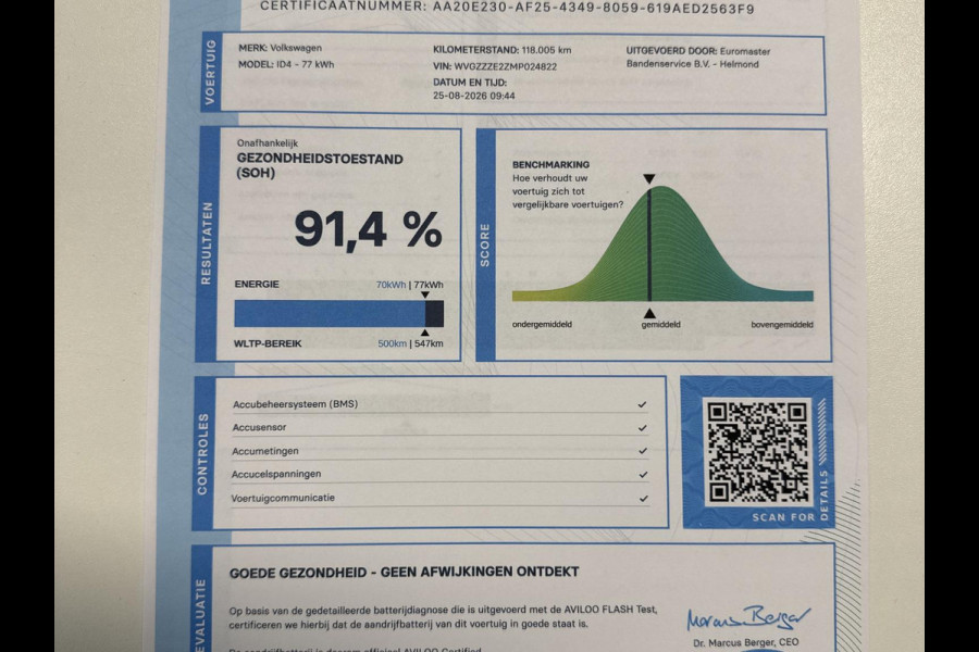 Volkswagen ID.4 Life 77 kWh SOH 91,4% Style Pack Navigatie Apple Carplay/Android Auto Adaptive Cruise Control Parkeersensoren Stoel- en stuurverwarming Full Led Climate Control Lichtmetalen velgen