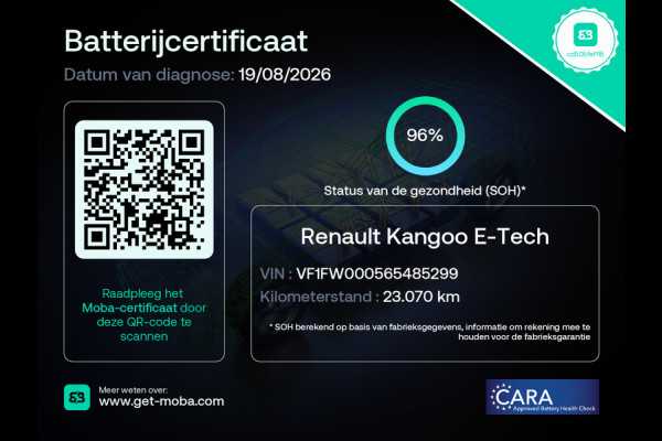 Renault Kangoo Z.E. Automaat Maxi SOH 96% Incl. Accu Airco Cruise Control Pdc Betonplex Vloer Lat om Lat Schuifdeur Dealeronderhouden 1e Eigenaar Origineel Nederlandse Auto
