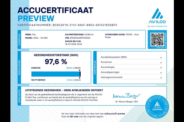 Fiat 500 Urban 42 kWh | SOH 97.6% | 3 Fase Laadfunctie | Camera | Apple Carplay | Parkeersensoren