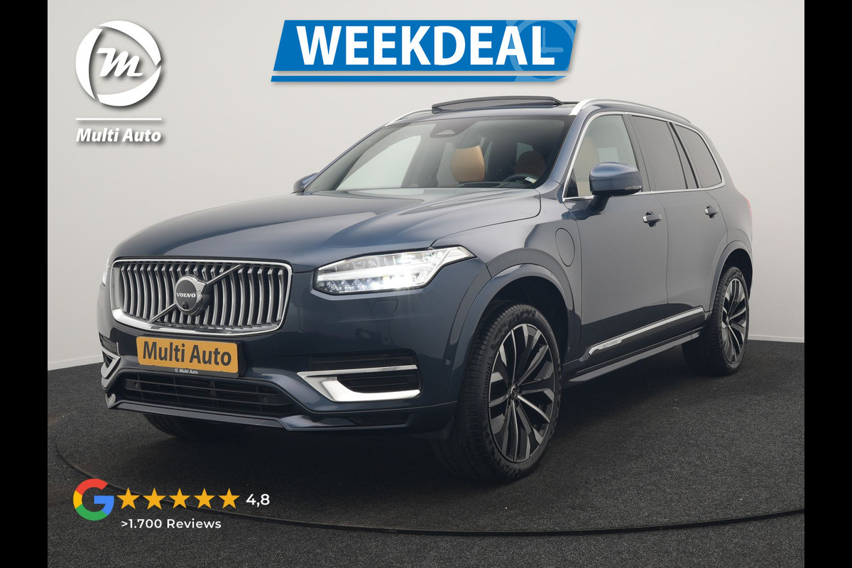Volvo XC90 T8 AWD Ultimate Bright 7 Persoons LONG RANGE PHEV 455pk Dealer O.H. | Trekhaak Af Fabriek | Panodak | Head Up | Adaptive Cruise | 360 Camera | Bowers & Wilkins | Lederen Sportstoelen Massage & Memory & Ventilatie | Google Assistent | Stoelen & Stuur Verwarmd  | Keyless | Blis | Plug In Hybrid |