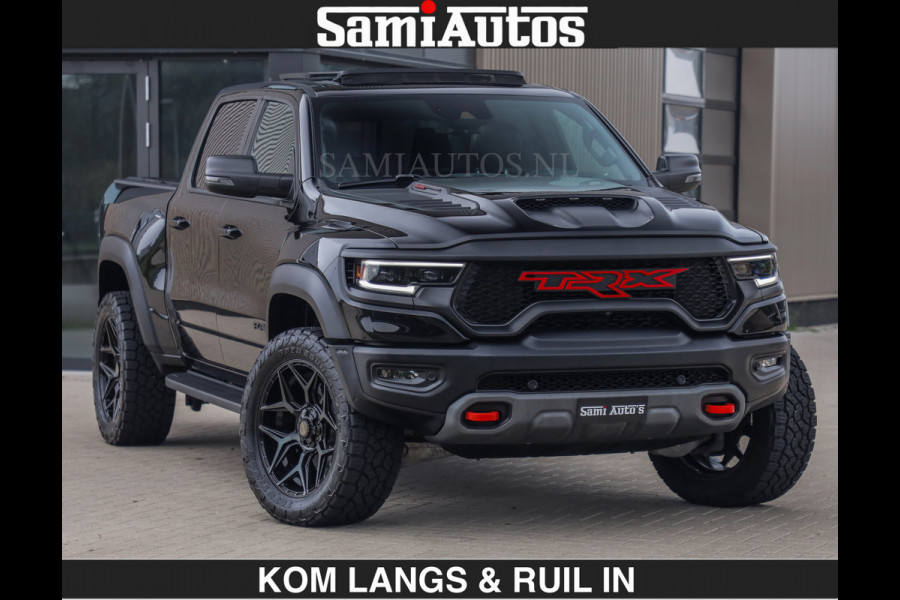 Dodge Ram TRX HELLCAT | 6.2 V8 712PK SUPERCHARGER | RODE STIKSELS | FULLY LOADED | CARBON | CREW CAB | DUBBELE CABINE | 5 PERSOONS | De specialist in Amerikaanse pick‑ups in Nederland en Europa.