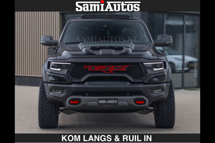 Dodge Ram TRX HELLCAT | 6.2 V8 712PK SUPERCHARGER | RODE STIKSELS | FULLY LOADED | CARBON | CREW CAB | DUBBELE CABINE | 5 PERSOONS | De specialist in Amerikaanse pick‑ups in Nederland en Europa.