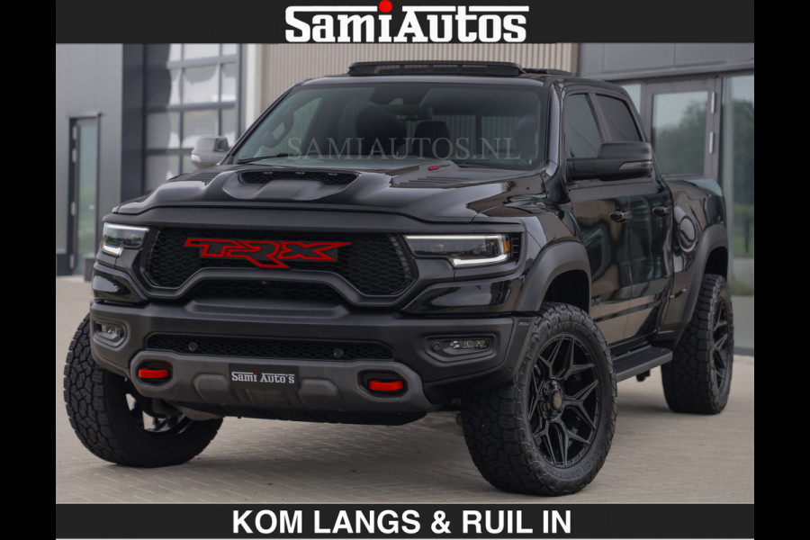 Dodge Ram TRX HELLCAT | 6.2 V8 712PK SUPERCHARGER | RODE STIKSELS | FULLY LOADED | CARBON | CREW CAB | DUBBELE CABINE | 5 PERSOONS | De specialist in Amerikaanse pick‑ups in Nederland en Europa.