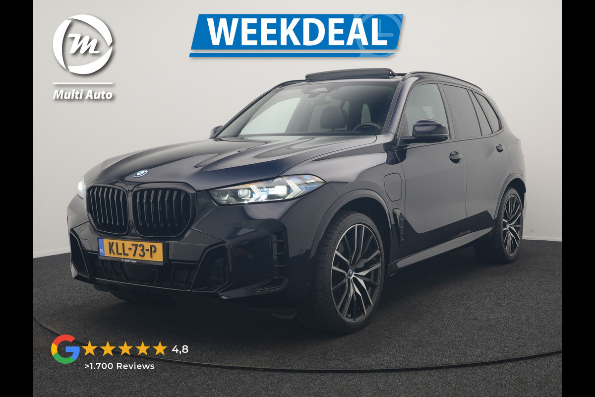 BMW X5 xDrive50e High Executive PHEV 490pk Dealer O.H. | Panodak Sky Lounge | M Sport | Luchtvering | Head Up | 360 Camera | Harman / Kardon | Nappa Lederen Comfortstoelen Memory & Verwarmd | Carbon Schwarz | Apple Carplay | Keyless | Blis | 22"L Plug In Hybrid |