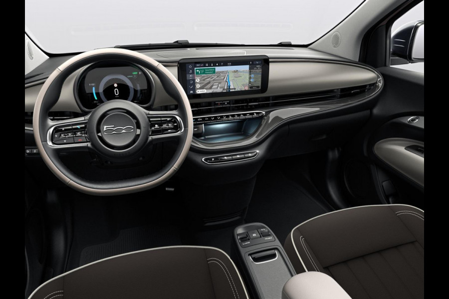 Fiat 500E La Prima 42 kWh | Uit voorraad leverbaar | Panoramadak | Adapt. Cruise | Pack Top Plus | Camera | Leder | Apple Carplay