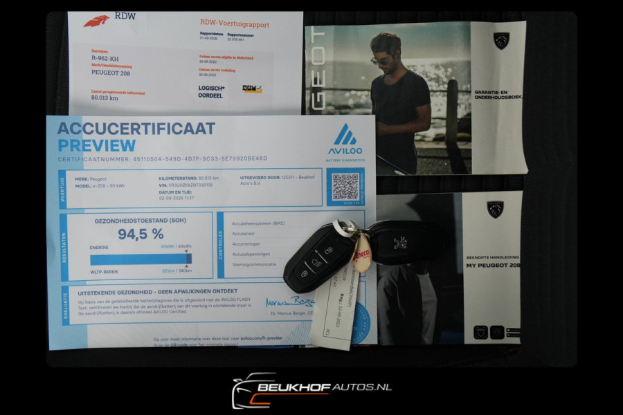 Peugeot e-208 EV Active Pack 50 kWh Carplay Navi Soh 94.5%
